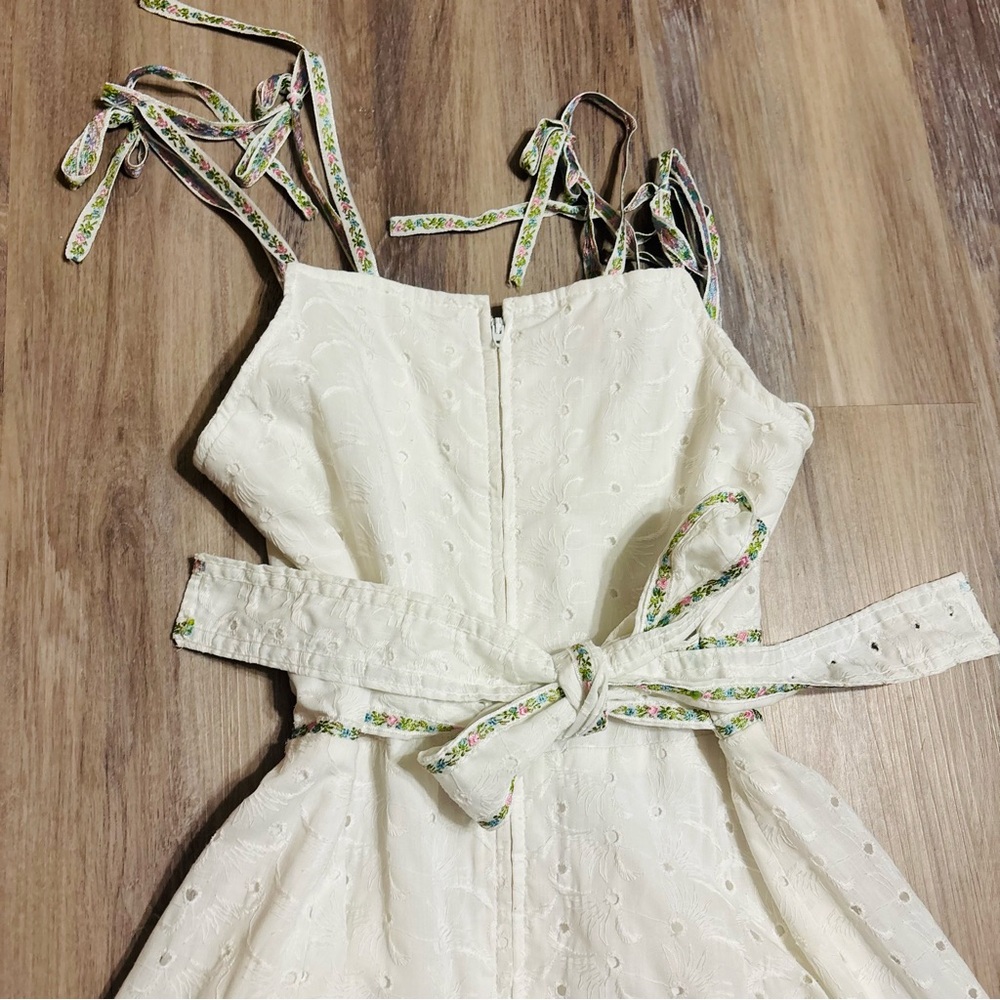 Vintage Phase II 1970s Eyelet Lace Maxi Dress, Floral Spaghetti Straps. - Picture 4 of 5